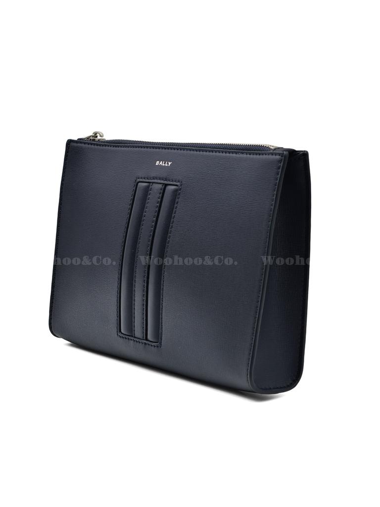 Bally Логотип Застежка-молния Кожаная клатч-сумка Мужская клатч-сумка Темно-синий 6310280
