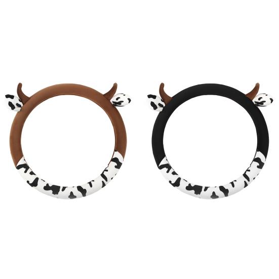 Cow Car Steering Wheel Cover with Horns Ears Anti Slip Sweat Absorption Comfortable 15 Inch Universal Women Auto Steering Wheel Protector Car