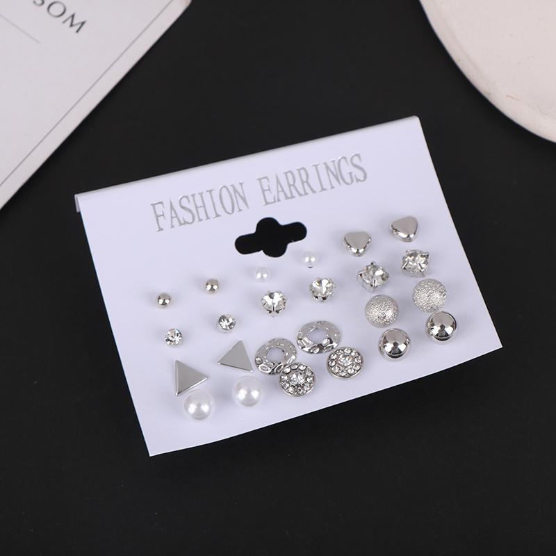 12 пар/набор сережек-гвоздиков с жемчугом и цирконием, открытка на одну неделю, серьги-гвоздики, простой дизайн, серьги-гвоздики