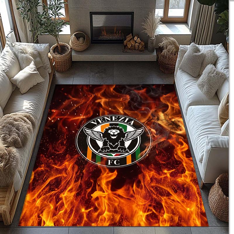 Venezia FC Football Print Crystal Velvet Rug, Comfortable Water Absorbent Non Slip Indoor Floor Carpet
