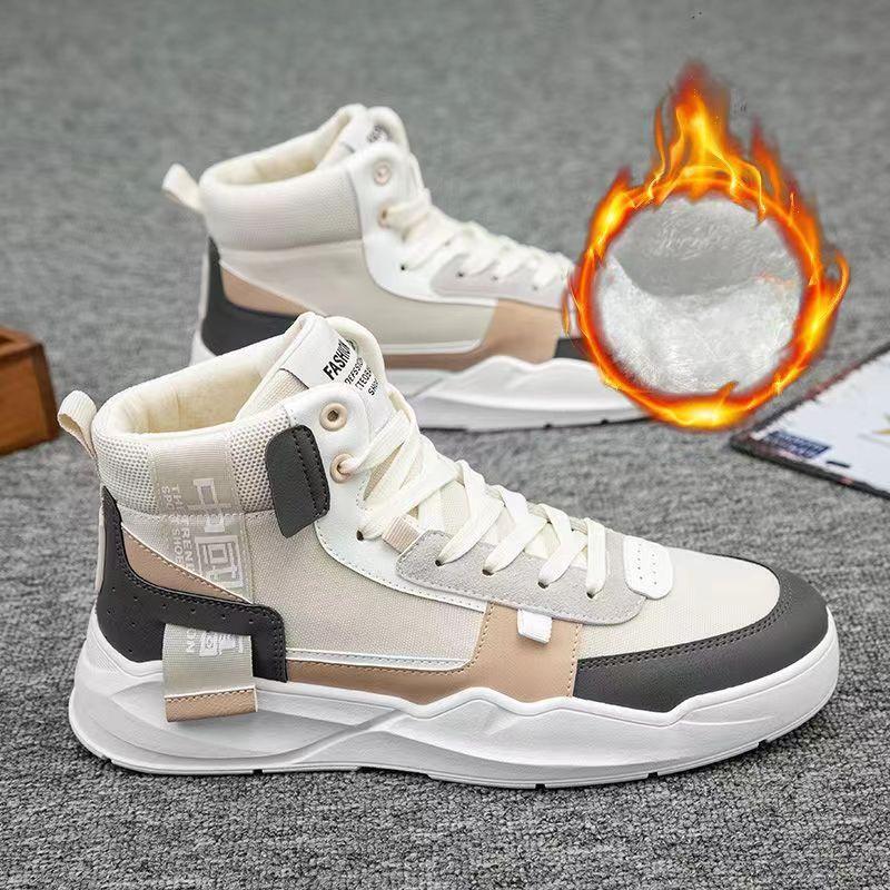 Мужская обувь с высоким берцем, зима 2023, новая мужская дышащая повседневная универсальная плюшевая хлопковая обувь, модная транспортная обувь