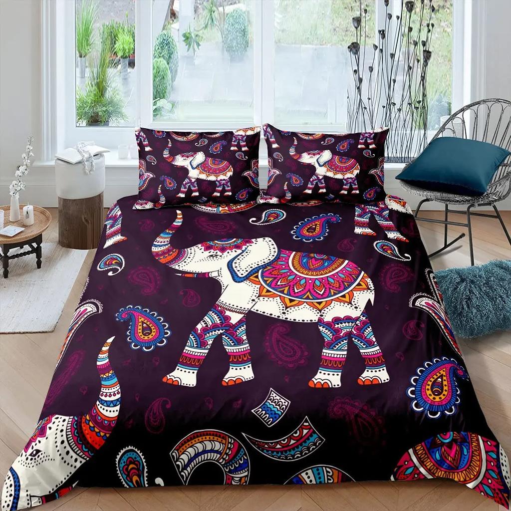 Богемный Мандала Слон Комплект Пододеяльника Boho Слон Комплект Постельного Белья Сафари Животное Чехол на Одеяло Пейсли Индийский Экзотический Комплекты Постельного Белья