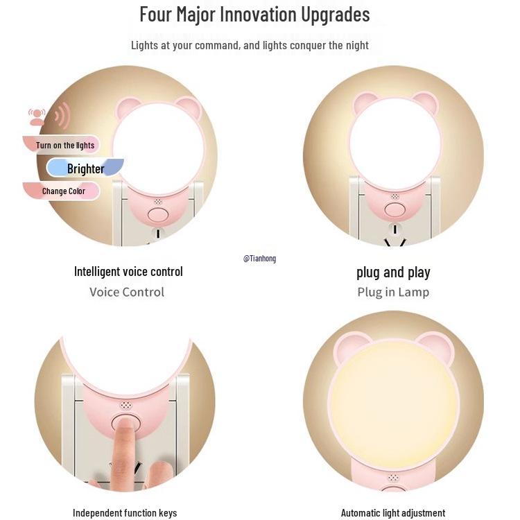 Smart Voice-Controlled Eye-Protecting Night Light with Remote and Wake-Up Feature for Energy-Saving Bedroom Ambiance.