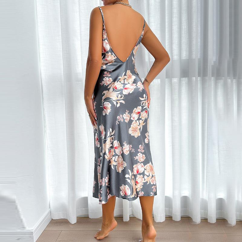 Женское платье-халтер из искусственного шелка, сексуальная пижама, ночная рубашка с открытой спиной и халтером