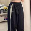 Женские повседневные брюки с эластичной резинкой и высокой талией, прямые широкие длинные брюки, спортивные брюки с карманами контрастного цвета, уличная одежда
