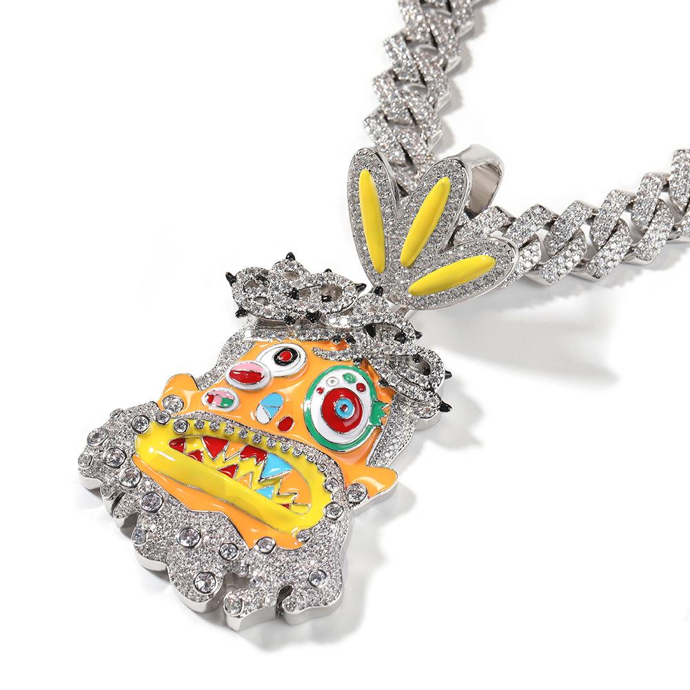 Unisex Hip Hop Drip Cartoon Pendant Necklace with Zircon