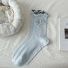 Ladies Spring and Summer Thin Sweet Three Dimensional Flower Solid Color Curled Edge Bow Pile Socks