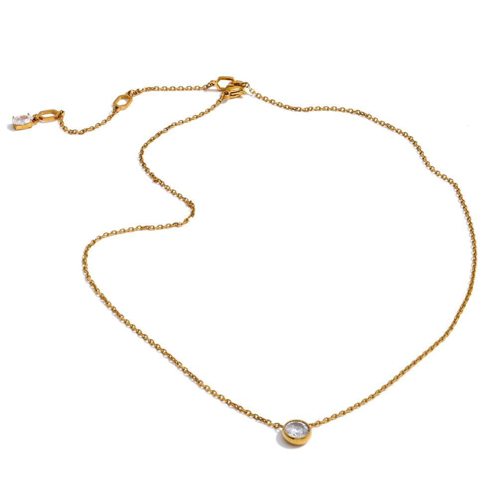 Yhpup Stainless Steel Chic Shiny Cubic Zirconia Round Drop Necklace for Women Delicate Fashion Korean Collar Jewelry Waterproof