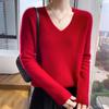 Женский свитер из 100% шерсти с V-образным вырезом, длинным рукавом, приталенного силуэта, утолщенный, на осень/зиму