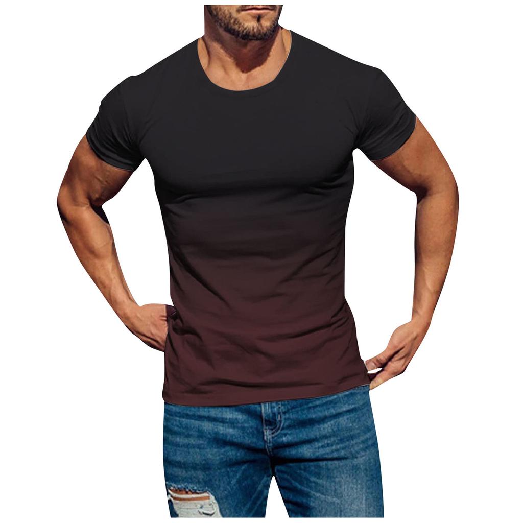 Mens T Shirts Casual Short Sleeve Shirts Gradient Neck Soft Loose Fit Graphic Tees Summer Tshirts For Men