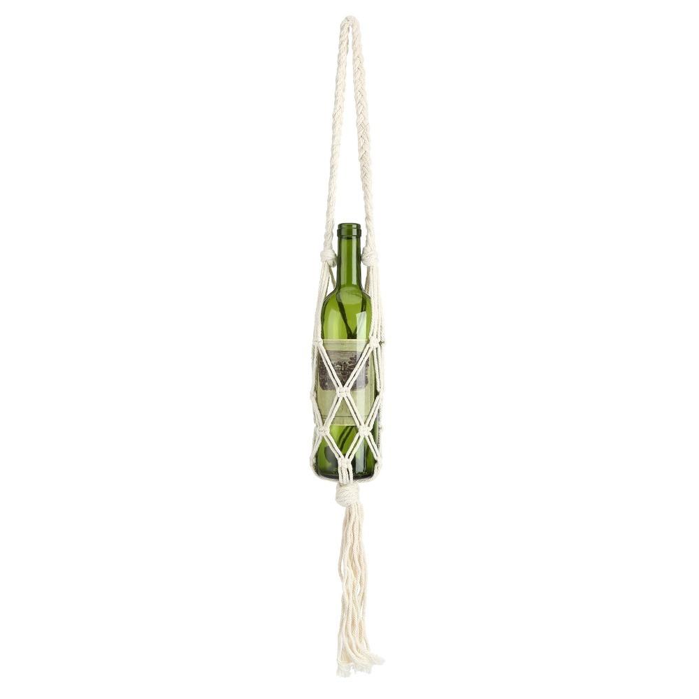 Bar Decor Hand Knitting Wine Bottle Holder Cotton Rope Bohemian Style Bottle Storage Bag Water Bottle Carrier Hiking Activity