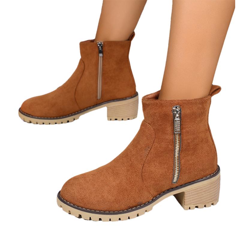 Женские замшевые ботильоны на среднем каблуке, дизайнерская обувь, массивные женские туфли 2024 года, модные короткие ботинки «Челси», зимние туфли-лодочки, новые женские ботинки