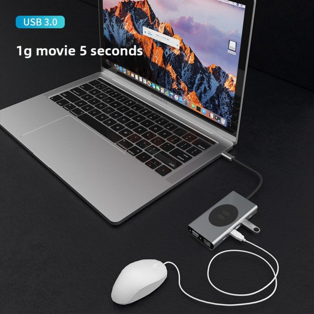 Док-станция 13 в 1 Type C с беспроводной зарядкой 4K USB-концентратором, многофункциональным расширителем для ноутбука, ПК, MacBook