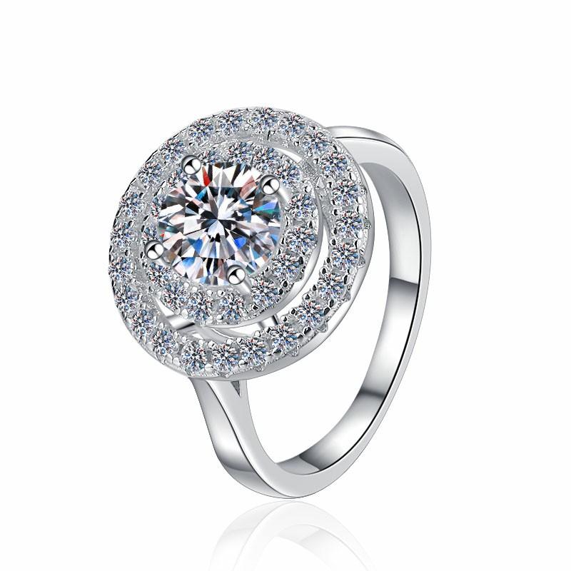 Luxury Jewelry S925 Sterling Silver Rhodium Plated Nickel-Free GRA Certificate 1ct VVS1 Moissanite Double Layer Ring