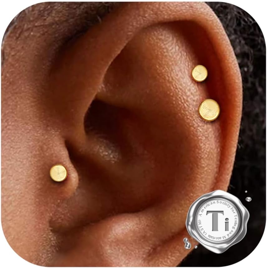 Bobisty 3PCS 16G Helix Piercing Jewellery G23 Titanium Cartilage Earrings Labret for Lip Nose CZ Heart Flat Back 3 Single Studs