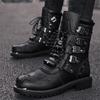 Men's Cowhide Genuine Leather Work Boots, Military Combat Boots, Gothic Skull Punk, Motorcycle Martin Boots, Mens Riding