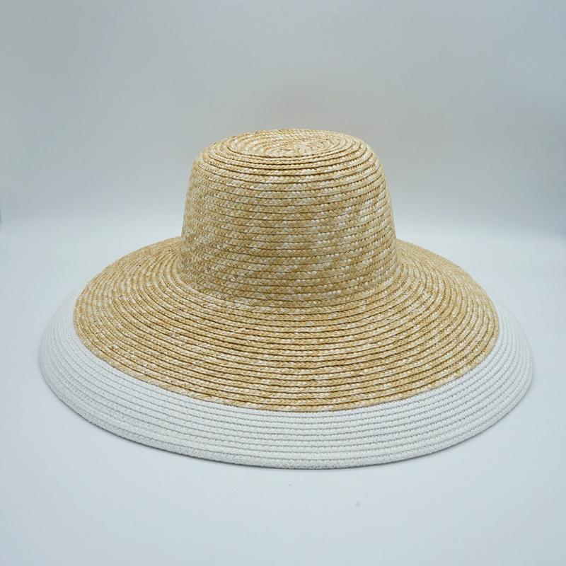 Французская ретро соломенная шляпа с белой вставкой, большая поляна, защита от солнца, пляжная соломенная шляпа, женская, для отпуска, путешествий, топ-шляпа, летняя