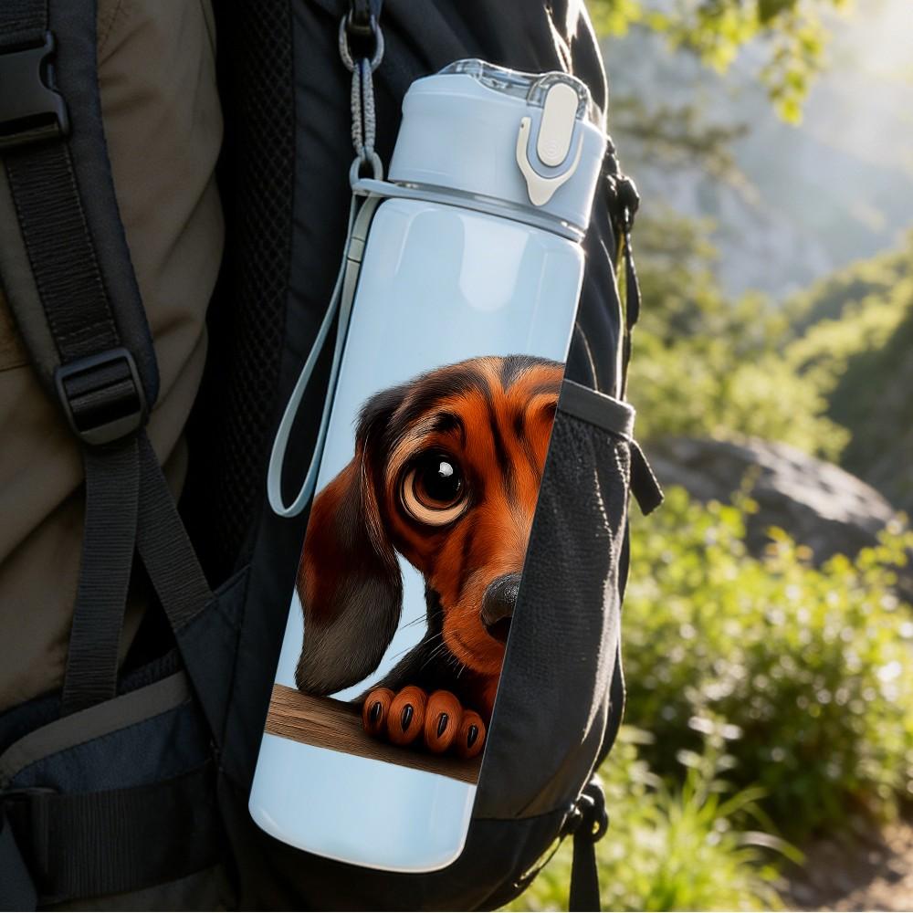 1PC Dachshund Dog Head Portrait Print 750ml Color Plastic Sports Water Bottle Leakproof Flip Straw Lid Suitable for Sports Office Home Use