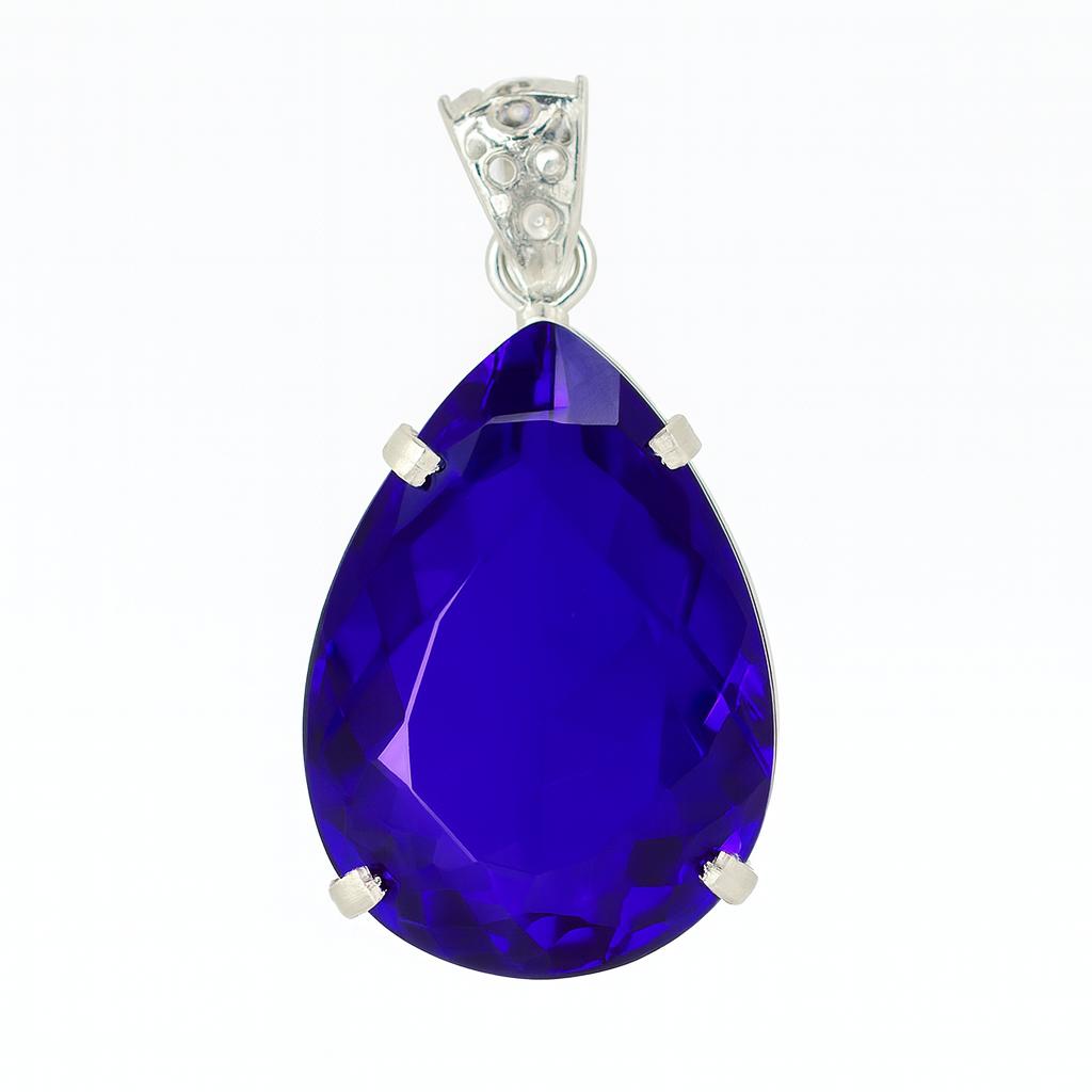 Blue Topaz Pendant 63.25 ct Pear Cut 925 Sterling Silver Jewelry Gemstone Jewelry Gift
