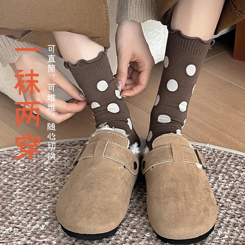 Белые носки в горошек, женские носки средней длины, японские хлопковые носки, кружевные носки, носки Fungus Edge Girl Stacking Socks