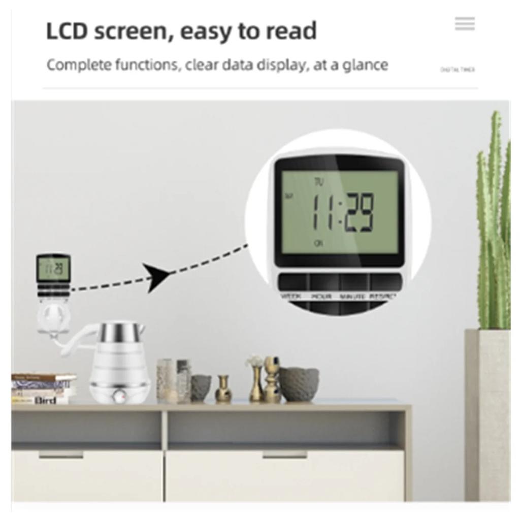 Электронный цифровой таймер Кухонный таймер Розетка 230В 110В 12/24 часа Циклическая розетка Программируемое время Таймер EU FR US UK AU Вилка