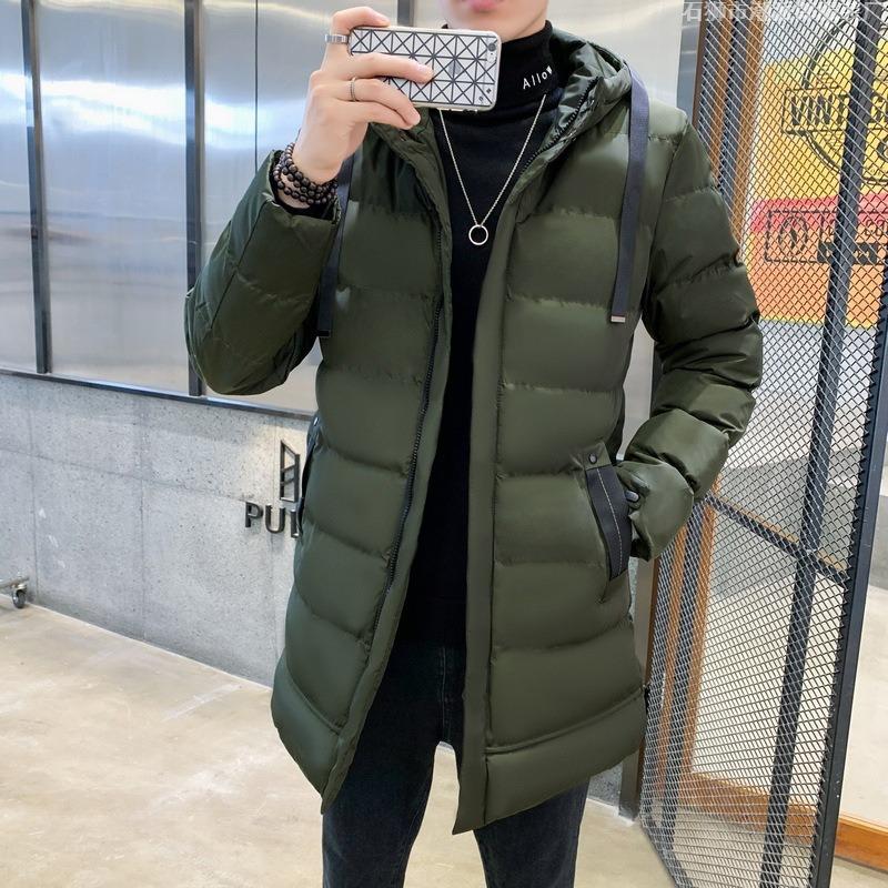 Large Size Men's Autumn and Winter Cotton-padded Clothes Men's Medium and Long Hooded Jackets Men's Thickened Warm Men's Cotton-padded Clothes