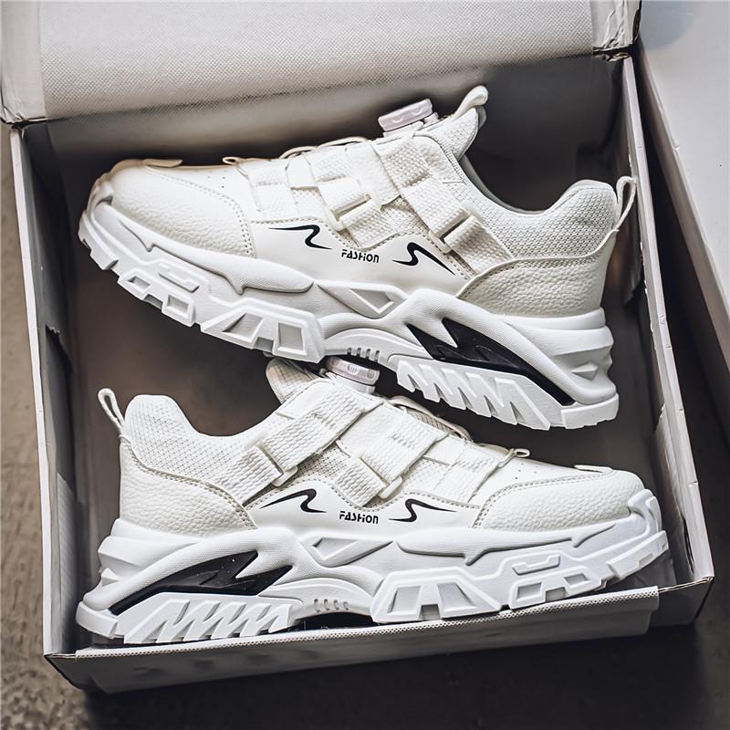 2025 New Rotary Button Men's Shoes Spring Thick-Sole Heightened Dad Shoes Casual and Versatile Sports Little White Shoes Burst