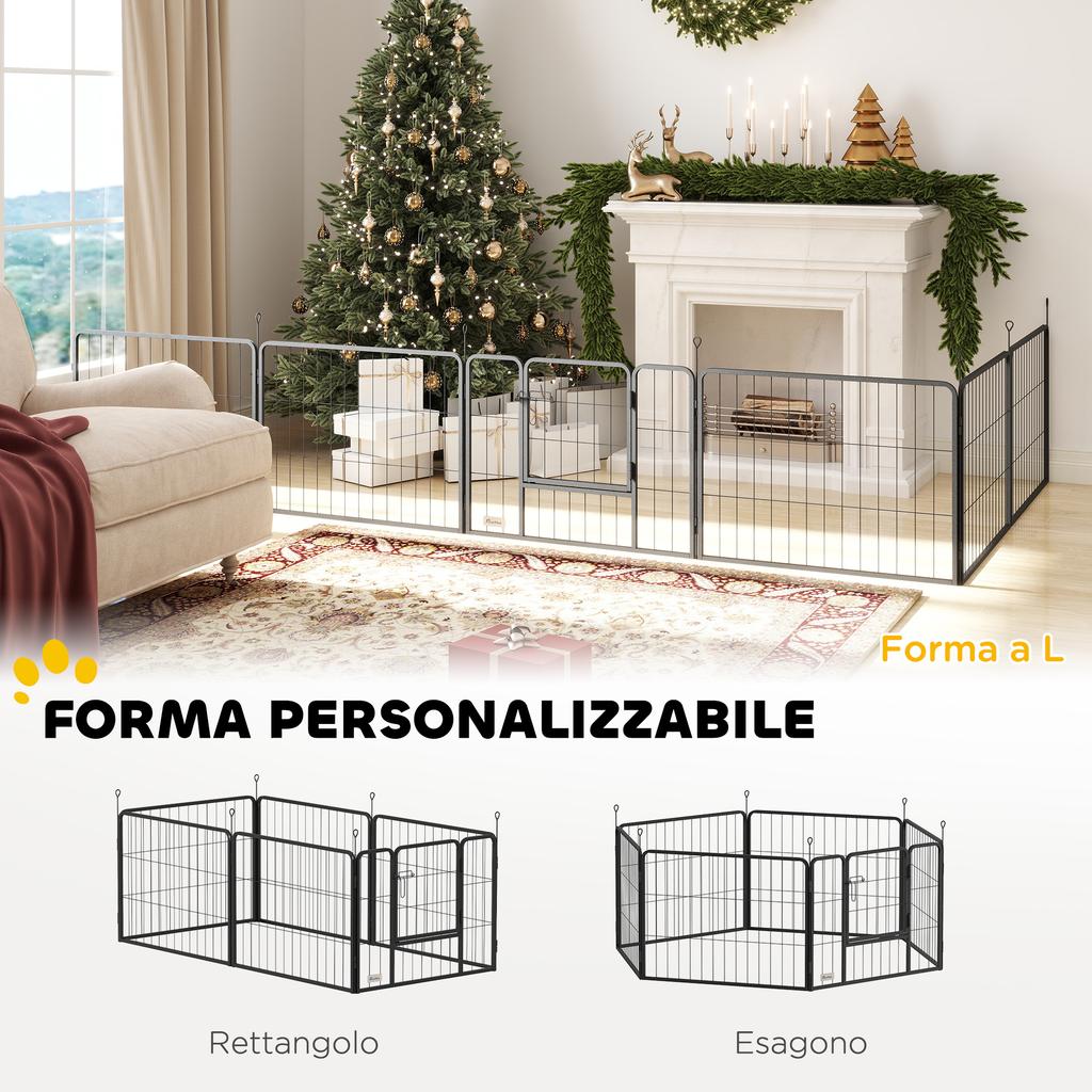 6-Panel Modular Dog Enclosure, 80x1.5x60 cm, Dark Grey Steel, with Entrance Door