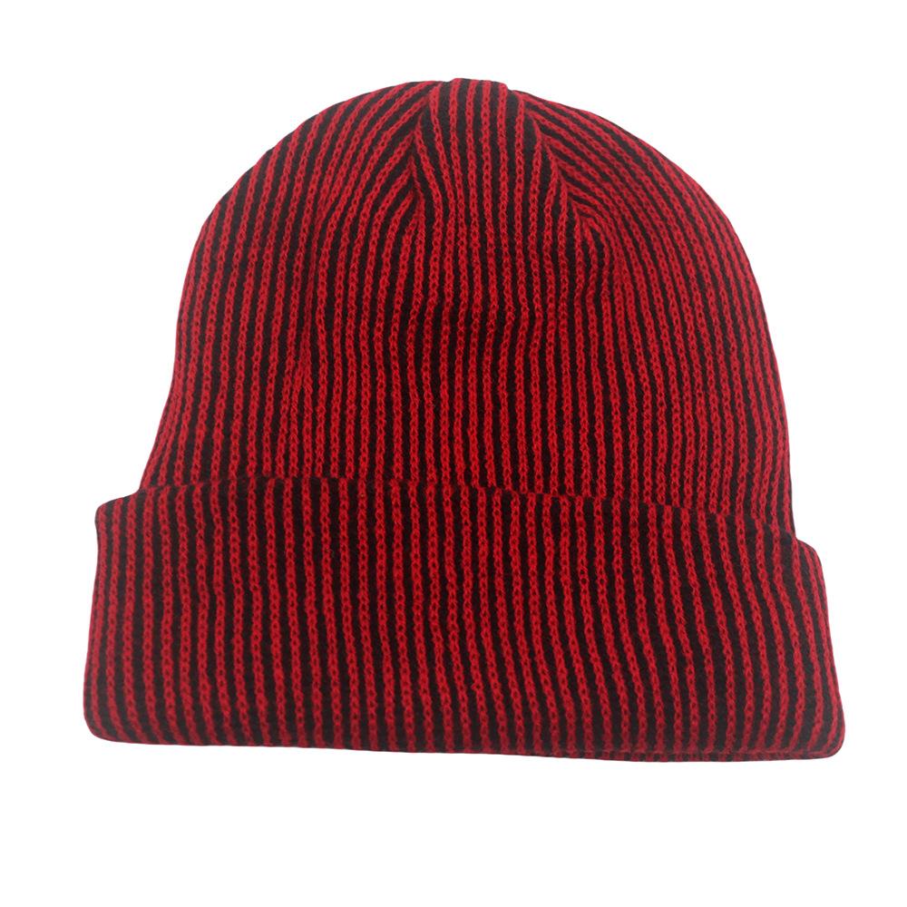 Custom Logo Striped Knit Hats Winter Outdoor Acrylic Riding Hat Ear Protection Warm Curly Brimmed Hat Two Toned Striped Beanies