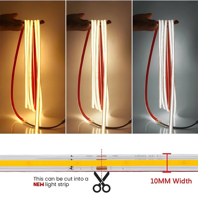 Светодиодная лента COB 220 В с клейкой основой, вилкой питания ЕС, RA 90, высокой плотности, водонепроницаемая IP65, гибкая светодиодная лента