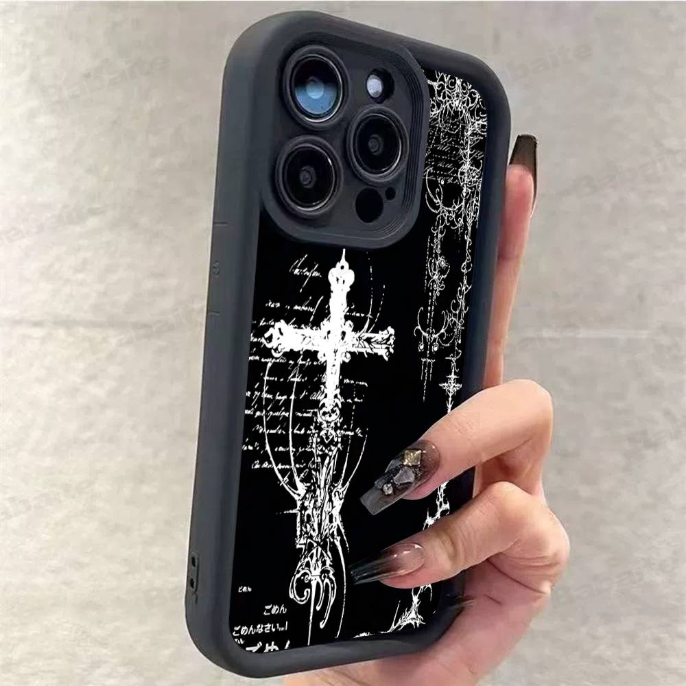 Готический Кибер-Сигил Крест Чехол для Телефона Для iPhone 17 16 15 14 13 12 11 Pro Max 16E Plus INS Мягкий Чехол