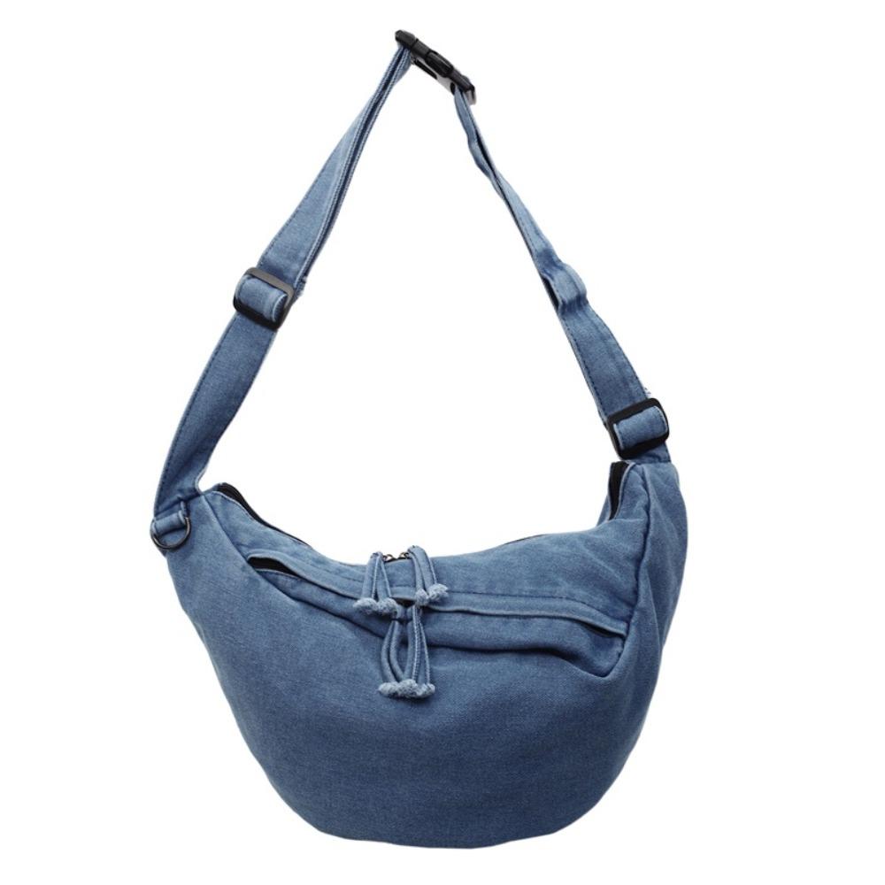Leisure American Style Canvas Dumpling Bag Adjustable Strap Harajuku Denim Crossbody Bag Zipper Retro Handbag Women