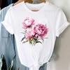 (Азиатский размер) Женская женская футболка с принтом, цветочный акварельный стиль, милая одежда 90-х годов, повседневная модная футболка с коротким рукавом, женские футболки с графикой
