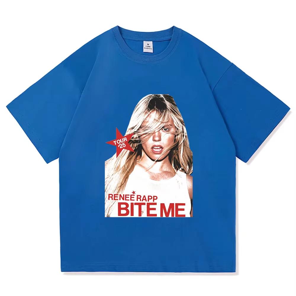 Футболка Reneé Rapp Bite Me Tour '25 Портрет певицы Винтажная американская оверсайз футболка Мужчины Женщины Модная хип-хоп уличная футболка
