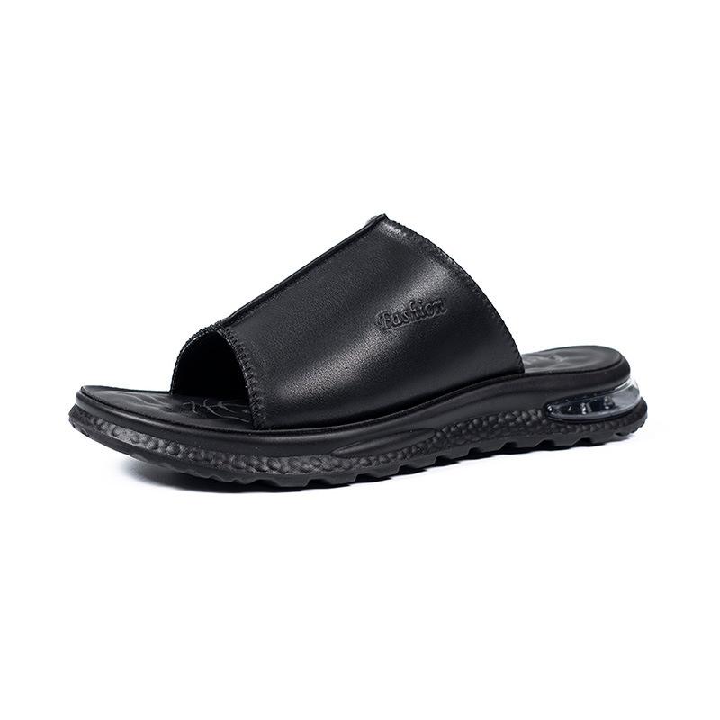 2025 Summer New Sandals Men's Leather Air Cushion Cool Slippers Wear Casual Soft Bottom Light One-word Drag Men
