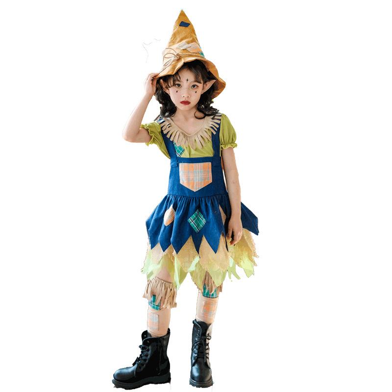 Halloween costumes for kids, baby clothes, straw costume, pastoral dress, girls' clown and witch costumes for performances