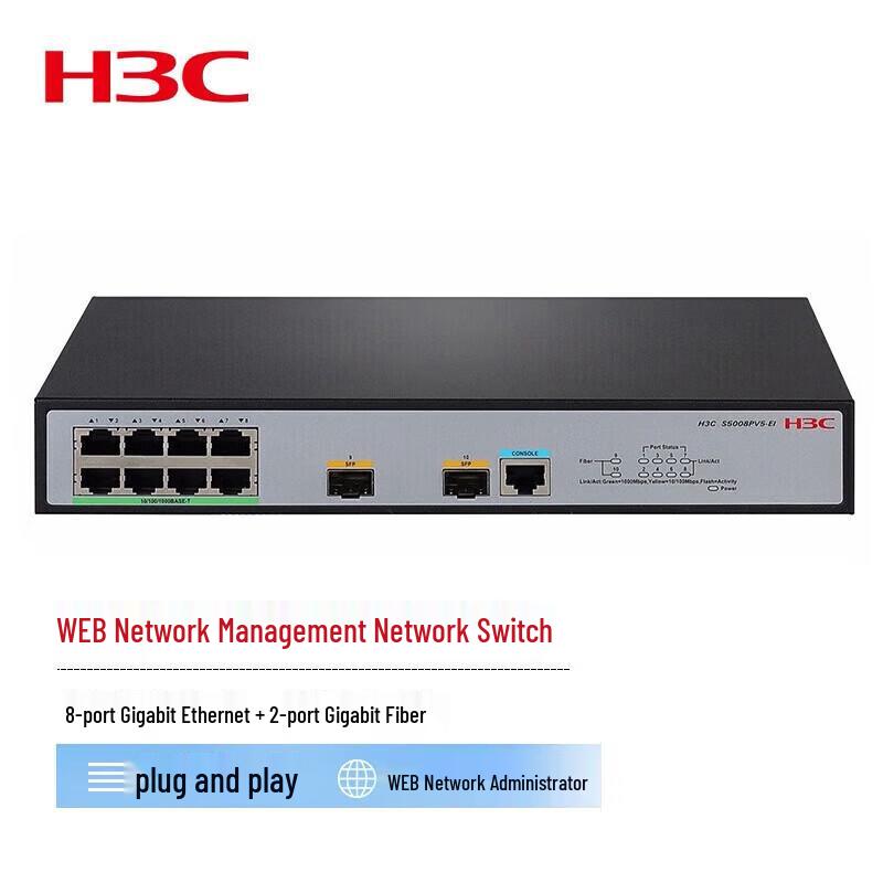 H3C S5008PV6-EI-HPWR 8-Port Gigabit PoE+ Managed Switch