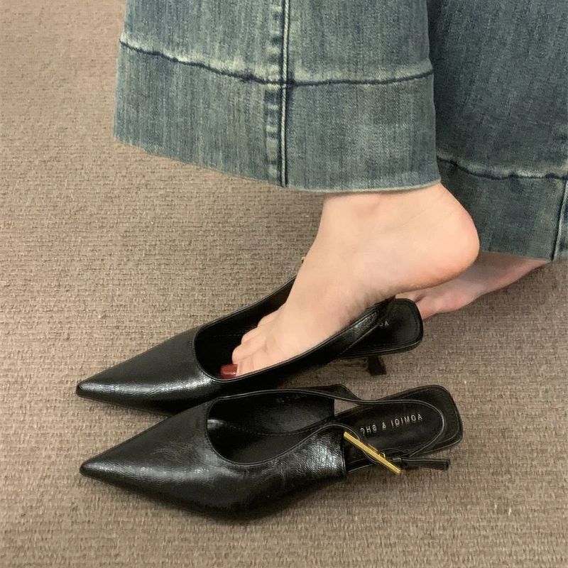 Fashion Bailamos Brand Women Sandals Fashion Pointed Toe Shallow Slip On Ladies Elegant Slingback Shoes Med Heel Pumps Shoes