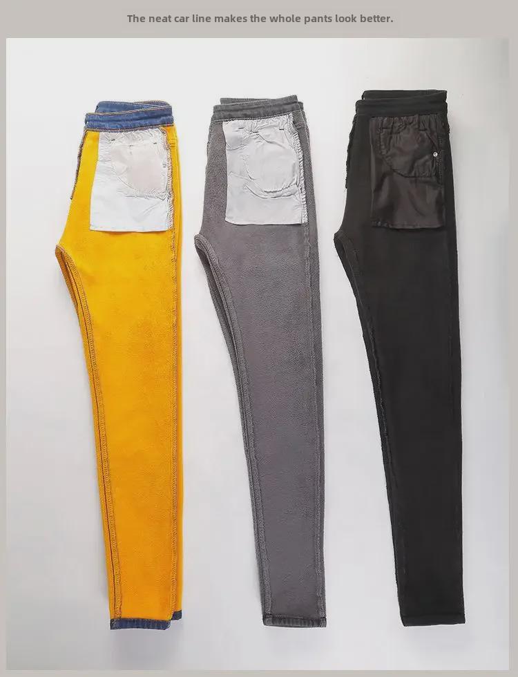 Женские джинсы Plus-Velvet с высокой талией: Зимние облегающие брюки-стрейч и брюки из плотного хлопка, доступны большие размеры