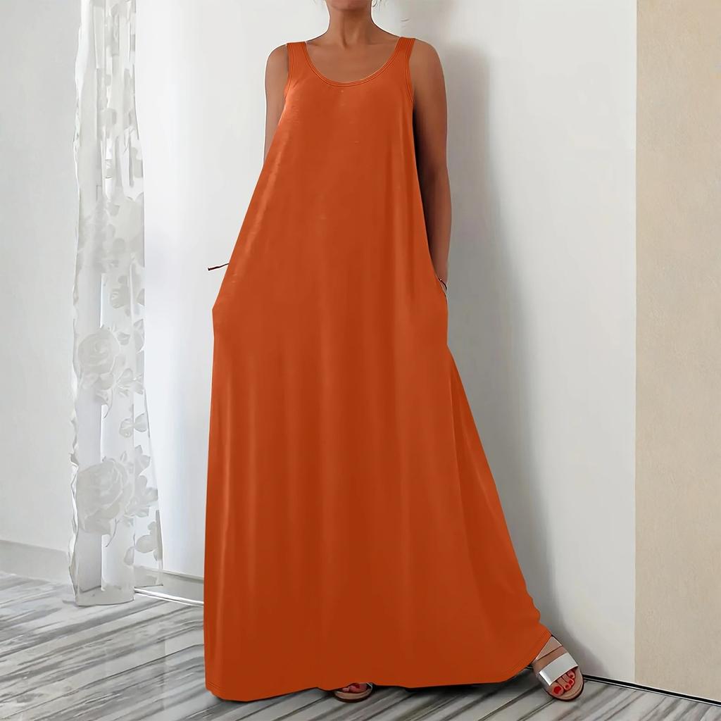 Женское модное однотонное платье с V-образным вырезом, без рукавов, повседневное, свободного кроя, пуловер, длинное