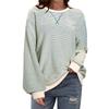 Autumn Winter Hoodie Striped Pattern Round Neck Long Sleeved Pullover Color Blocked T-shirt Top