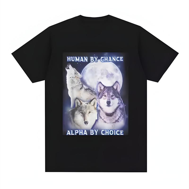 Creative  Wolf Who Can Make Phone Calls Humorous Handsome Simple Casual Tshirt Mens and Womens Luxury Brand Top