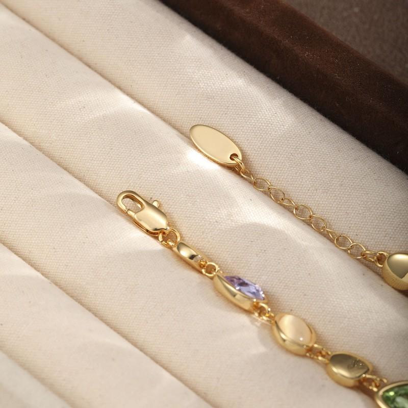 Natural Crystal Faceted Bracelet With Gold-Plated Copper Beads Waterdrop Shape Boho Chic Jewelry Women