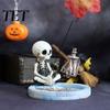 Funny Office Desk Decor Fishing Skeleton Magnetic Paperclip Holder, Skull Supplies Organizer Ornaments for Men with Storage Tray, Resin Desktop