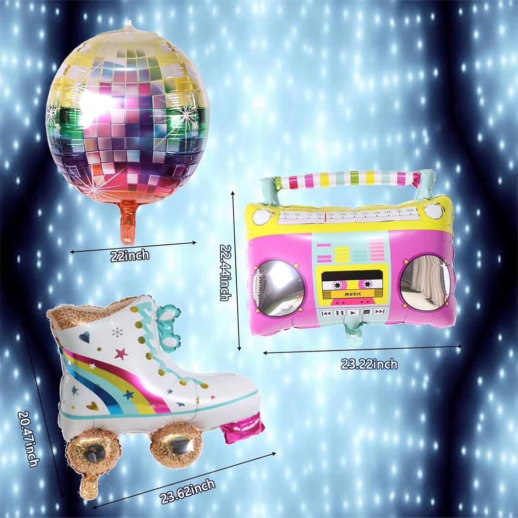 10Pcs 22Inch 4D Rainbow Roller Skate Balloon Boom Box Balloon Disco Foil Balloons 80 90s Retro Themed Birthday Party Decoration