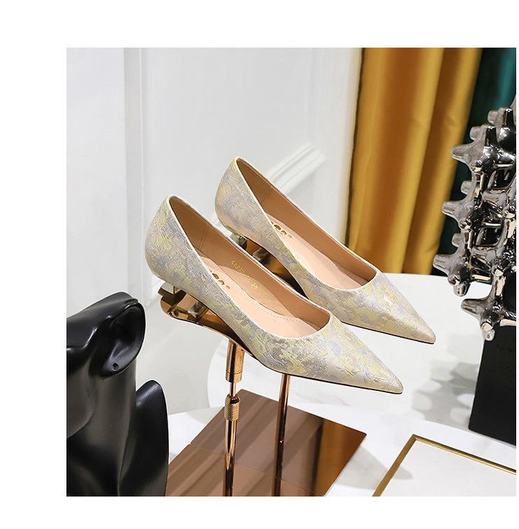 Women's Shoes Versatile Low 3cm Heel Shallow Mouth Pointed Flower Cloth Surface Spring Autumn New Women's Shoes DS-230-19