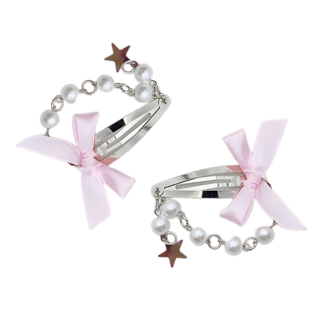 Modern Beaded Chain Hair Clip Delicate Hair Clip with Five Pointed Star Elegant Bowknot Adorned Hair Ornament