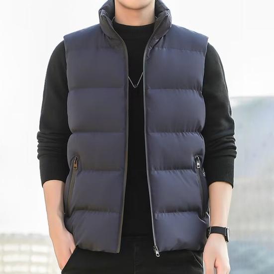 Men Waistcoat Stand Collar Sleeveless Zipper Closure Vest Coat with Pockets Solid Color Thickened