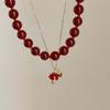 Ретро легкое роскошное красное ожерелье с бисером в виде гриба, женское нишевое дизайнерское чувство индивидуальности, элегантная универсальная цепочка на шею, цепочка на свитер