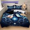 3pcs Wizard's Hat A Mystical Celestial Emblem Printed Duvet Cover Set (1 * Cover+2 * Pillowcase, Without Core), Suitable for Home Bedroom, Guest